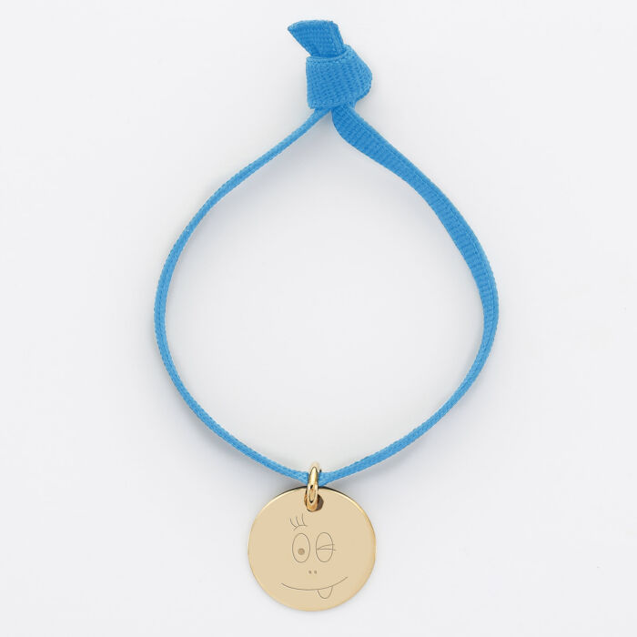 Bracelet enfant cordon élastique personnalisé médaille plaqué or 15 mm - Happybulle x Barbapapa - bouille