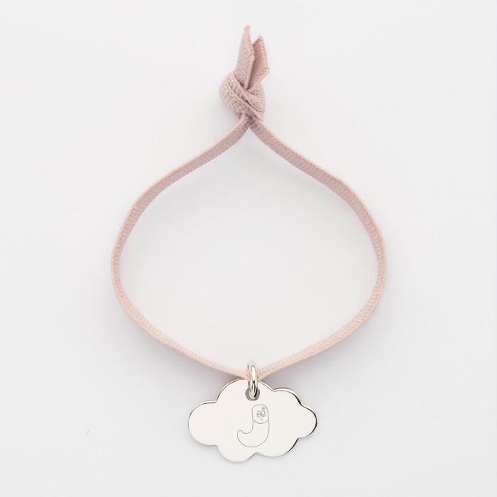 Bracelet enfant personnalisé cordon élastique médaille gravée argent nuage 20x14 mm - Happybulle x Barbapapa