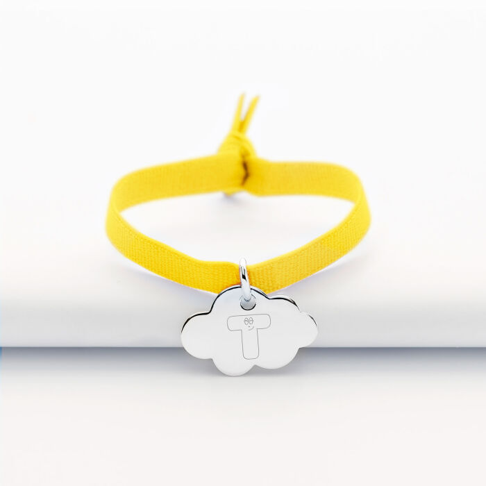 Bracelet enfant personnalisé cordon élastique médaille gravée argent nuage 20x14 mm - Happybulle x Barbapapa