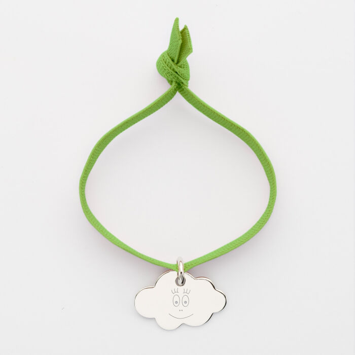 Bracelet enfant personnalisé cordon élastique médaille gravée argent nuage 20x14 mm - Happybulle x Barbapapa