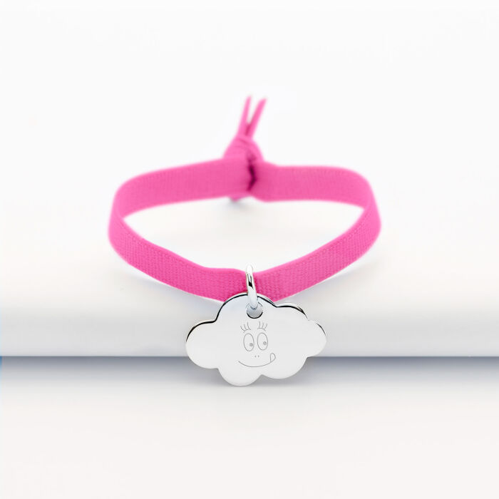 Bracelet enfant personnalisé cordon élastique médaille gravée argent nuage 20x14 mm - Happybulle x Barbapapa
