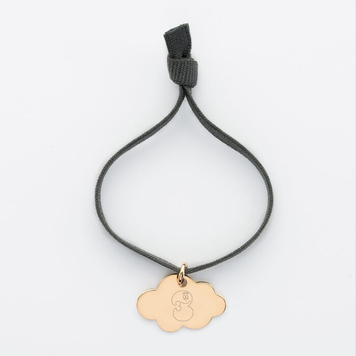 Bracelet enfant personnalisé cordon élastique médaille gravée plaqué or nuage 20x14 mm - Happybulle x Barbapapa