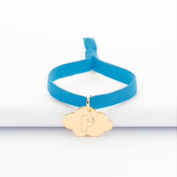 Bracelet enfant personnalisé cordon élastique médaille gravée plaqué or nuage 20x14 mm - Happybulle x Barbapapa