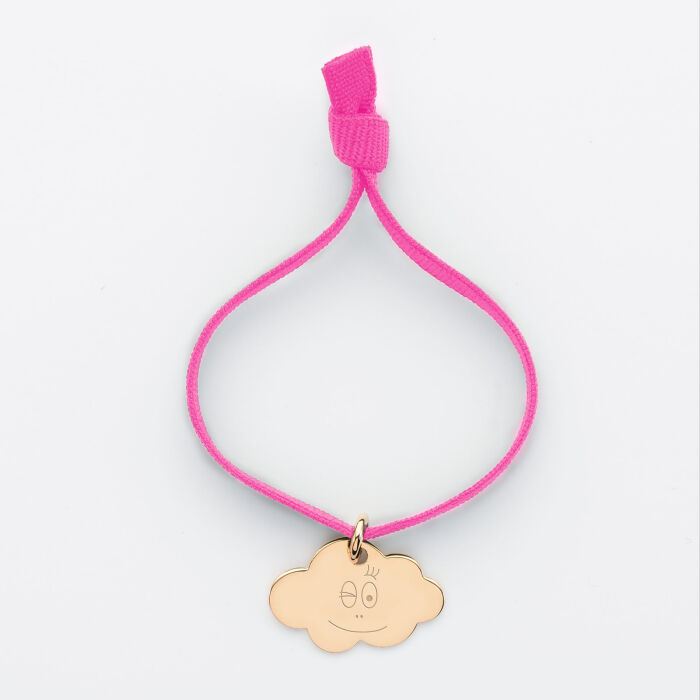 Bracelet enfant personnalisé cordon élastique médaille gravée plaqué or nuage 20x14 mm - Happybulle x Barbapapa - bouille 3