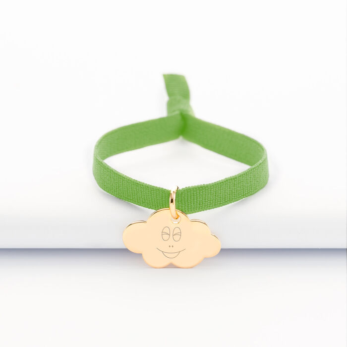 Bracelet enfant personnalisé cordon élastique médaille gravée plaqué or nuage 20x14 mm - Happybulle x Barbapapa - bouille 2