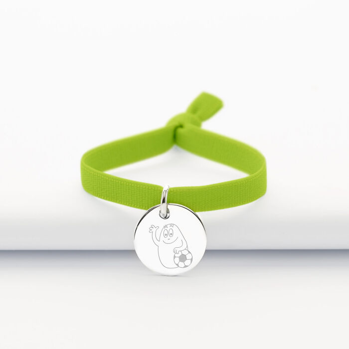 Bracelet enfant personnalisé cordon élastique médaille gravée argent 15 mm - Happybulle x Barbapapa - activité