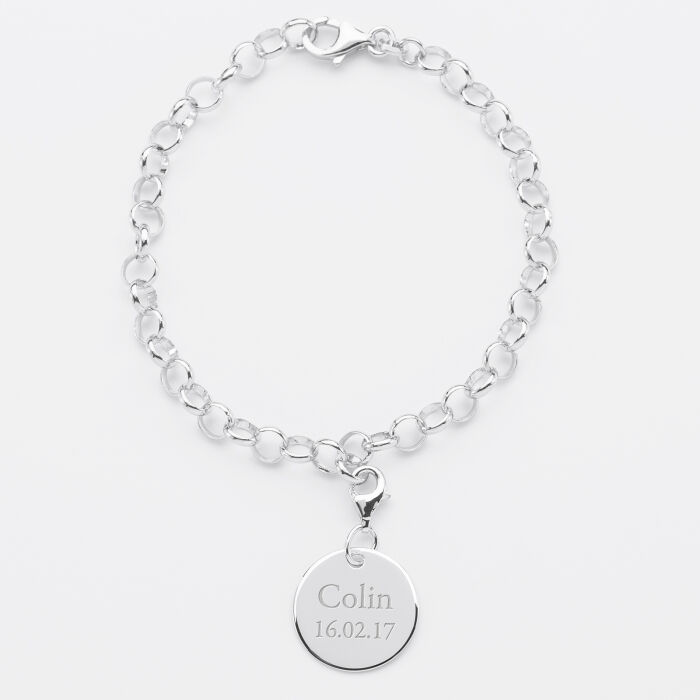 Bracelet personnalisé 1 charm gravé argent 17mm - date