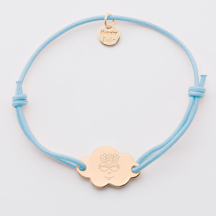 Bracelet enfant personnalisé médaille gravée plaqué or nuage 2 trous 20x14 mm - Happybulle x Barbapapa - bouille 2