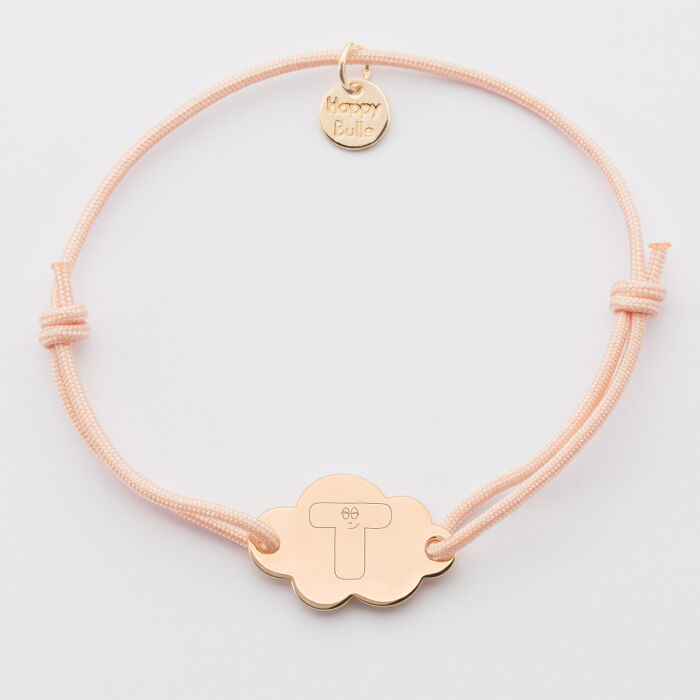 Bracelet enfant personnalisé médaille gravée plaqué or nuage 2 trous 20x14 mm - Happybulle x Barbapapa - alphabet T