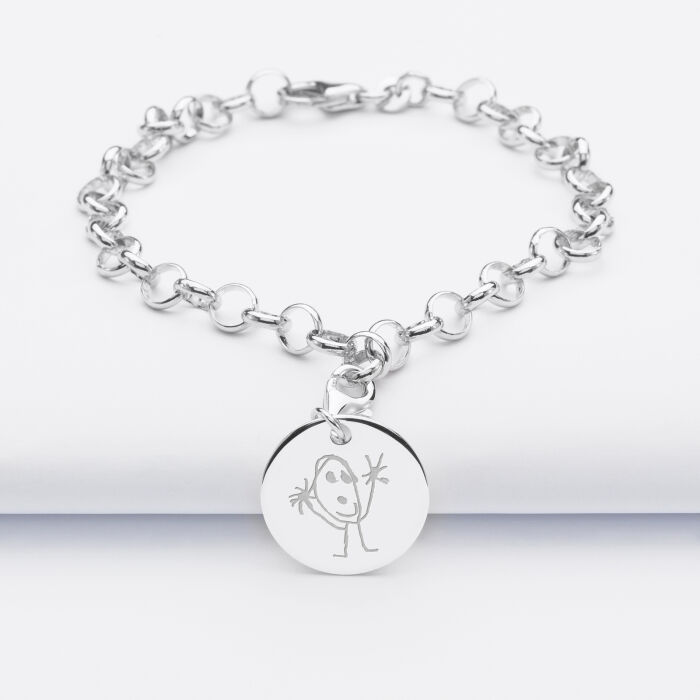 Bracelet personnalisé 1 charm gravé argent 17mm - dessin