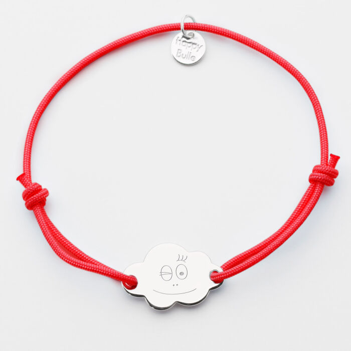 Bracelet enfant personnalisé médaille gravée argent nuage 2 trous 20x14 mm - Happybulle x Barbapapa - bouille