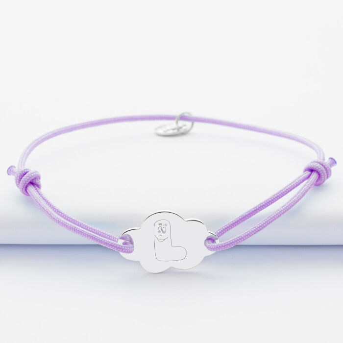 Bracelet enfant personnalisé médaille gravée argent nuage 2 trous 20x14 mm - Happybulle x Barbapapa - L