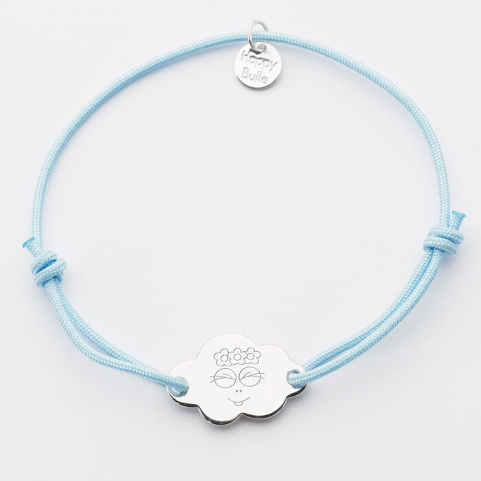 Bracelet enfant personnalisé médaille gravée argent nuage 2 trous 20x14 mm - Happybulle x Barbapapa - bouille 2