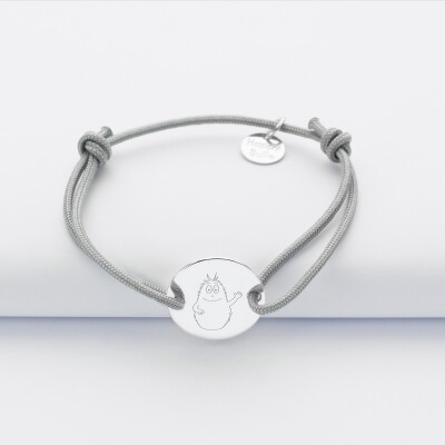 Bracelet enfant personnalisé médaille gravée argent 2 trous 15mm - Happybulle x Barbapapa - personnage
