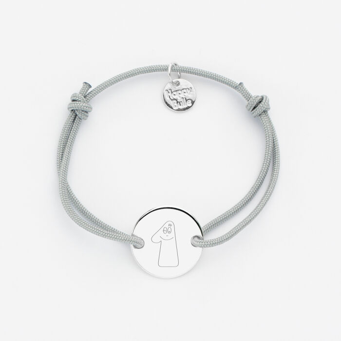 Bracelet enfant personnalisé médaille gravée argent 2 trous 15mm - Happybulle x Barbapapa - illustration 1