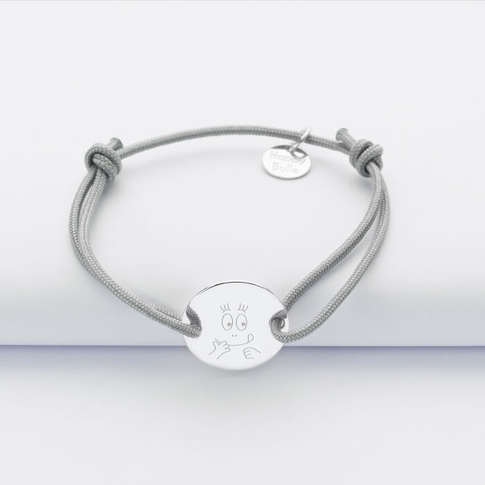 Bracelet enfant personnalisé médaille gravée argent 2 trous 15mm - Happybulle x Barbapapa - bouille mains