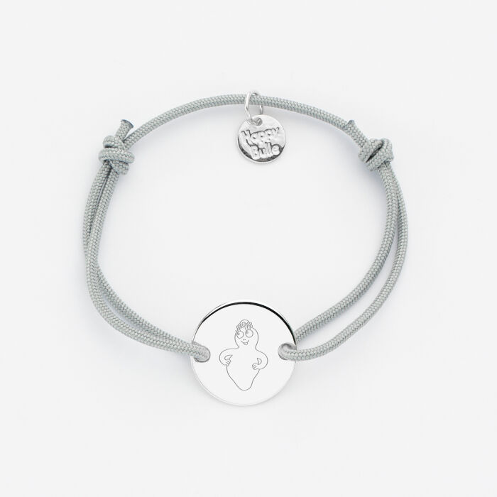 Bracelet enfant personnalisé médaille gravée argent 2 trous 15mm - Happybulle x Barbapapa - personnage