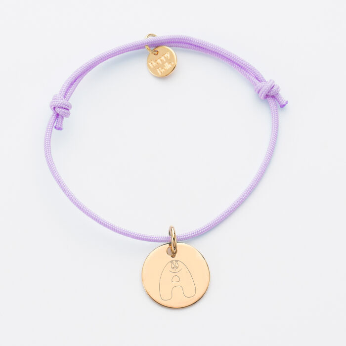 Bracelet personnalisé médaille gravée plaqué or dormeuse 15 mm - Happybulle x Barbapapa - alphabet A