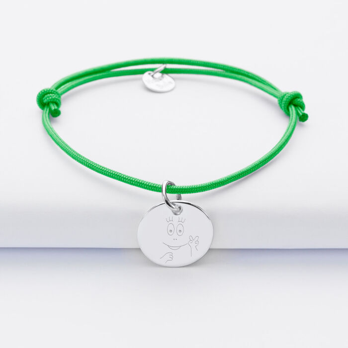 Bracelet personnalisé médaille gravée argent dormeuse 15 mm - Happybulle x Barbapapa - bouille mains