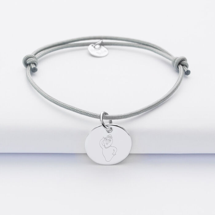 Bracelet personnalisé médaille gravée argent dormeuse 15 mm - Happybulle x Barbapapa - personnage