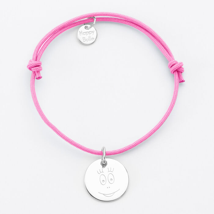 Bracelet personnalisé médaille gravée argent dormeuse 15 mm - Happybulle x Barbapapa - bouille