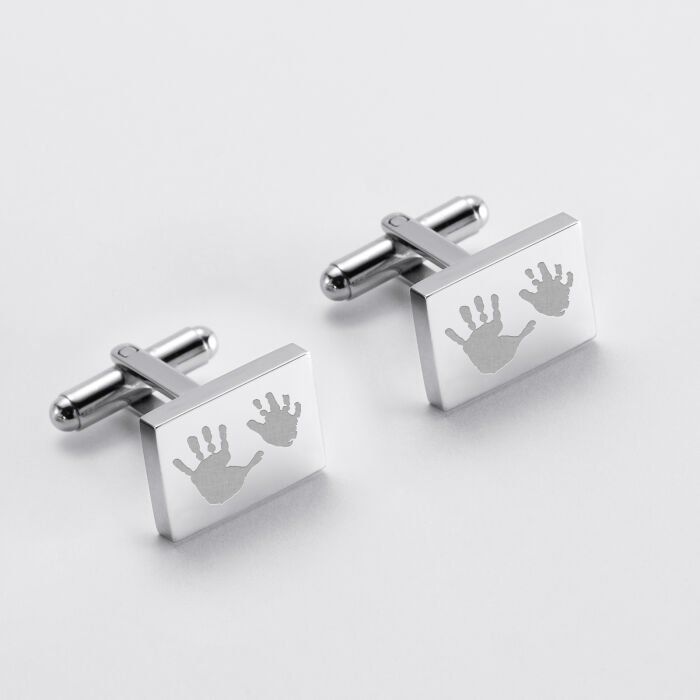 Boutons de manchettes personnalisés gravés plaqué argent rectangle - empreintes