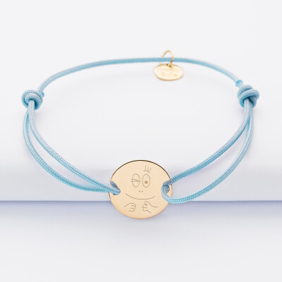 Bracelet personnalisé médaille gravée plaqué or 2 trous 15mm - Happybulle x Barbapapa - bouille mains