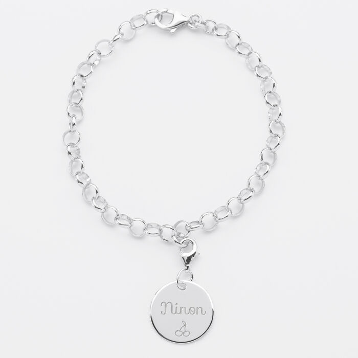 Bracelet personnalisé 1 charm gravé argent 17mm - prénom