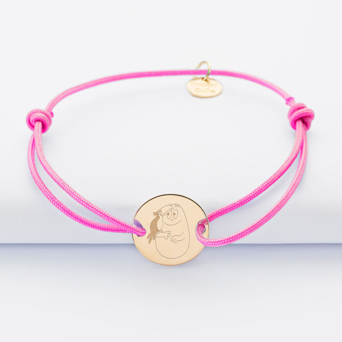 Bracelet personnalisé médaille gravée plaqué or 2 trous 15mm - Happybulle x Barbapapa - personnage