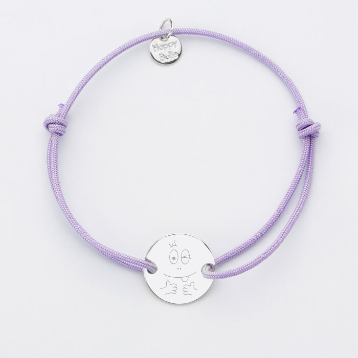 Bracelet personnalisé médaille gravée argent 2 trous 15mm - Happybulle x Barbapapa - bouille mains