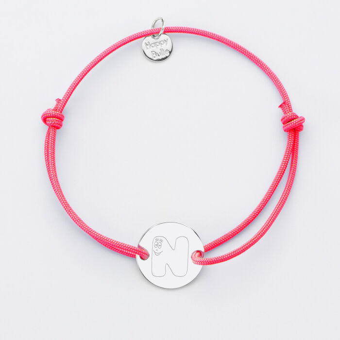Bracelet personnalisé médaille gravée argent 2 trous 15mm - Happybulle x Barbapapa - alphabet N
