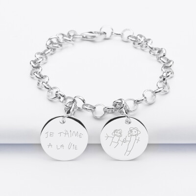 Bracelet personnalisé 2 charms gravés argent 17mm - dessins
