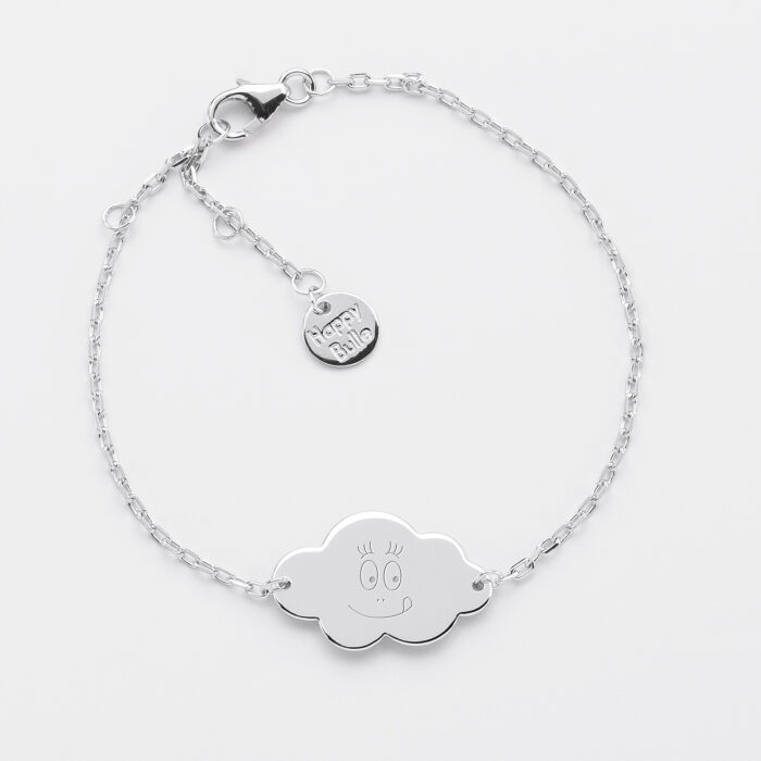Bracelet chaîne enfant personnalisé médaille gravée argent nuage 2 trous 20x14 mm - Happybulle x Barbapapa - bouille 2
