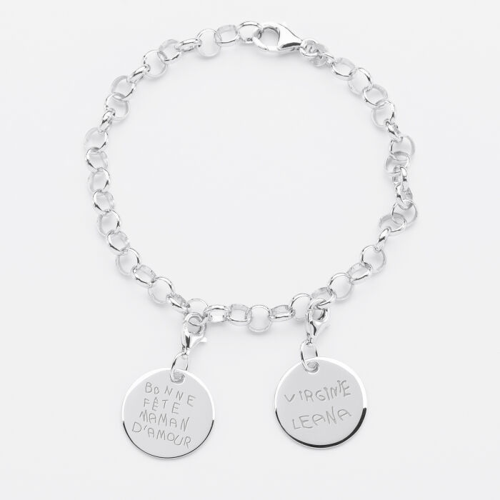 Bracelet personnalisé 2 charms gravés argent 17mm - écrits