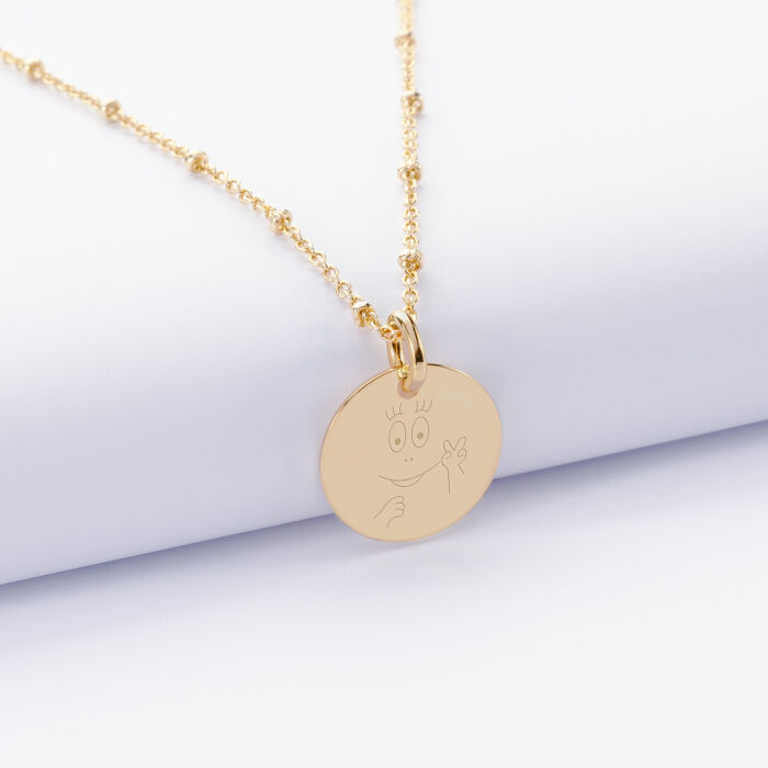 Pendentif enfant personnalisé médaille gravée plaqué or 15 mm - Happybulle x Barbapapa - bouille mains 2