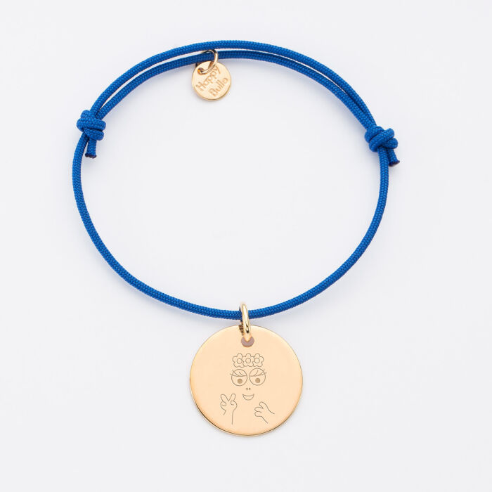 Bracelet personnalisé médaille gravée plaqué or dormeuse 19mm - HappyBulle x Barbapapa - bouille mains