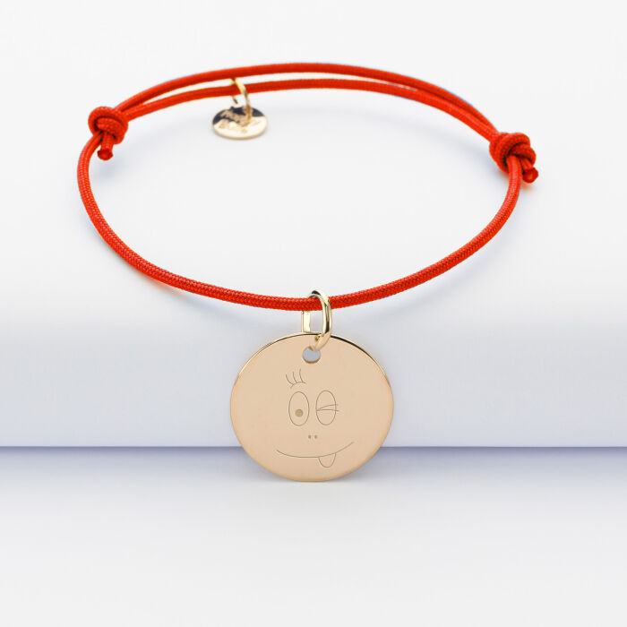 Bracelet personnalisé médaille gravée plaqué or dormeuse 19mm - HappyBulle x Barbapapa - bouille