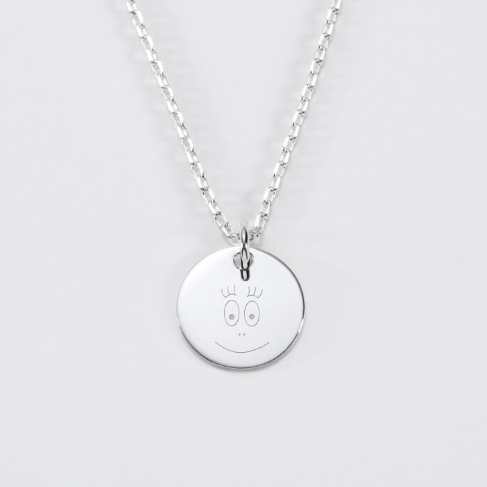 Pendentif enfant personnalisé médaille gravée argent 15 mm - Happybulle x Barbapapa - bouille
