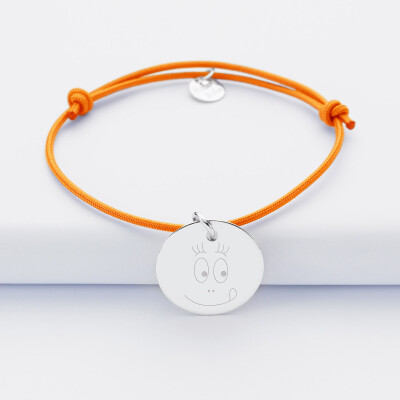 Bracelet personnalisé médaille gravée argent dormeuse 19mm - HappyBulle x Barbapapa - bouille