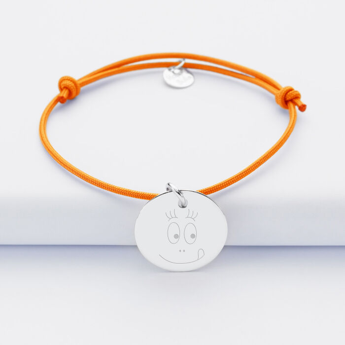 Bracelet personnalisé médaille gravée argent dormeuse 19mm - HappyBulle x Barbapapa - bouille