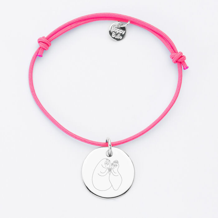 Bracelet personnalisé médaille gravée argent dormeuse 19mm - HappyBulle x Barbapapa - personnages