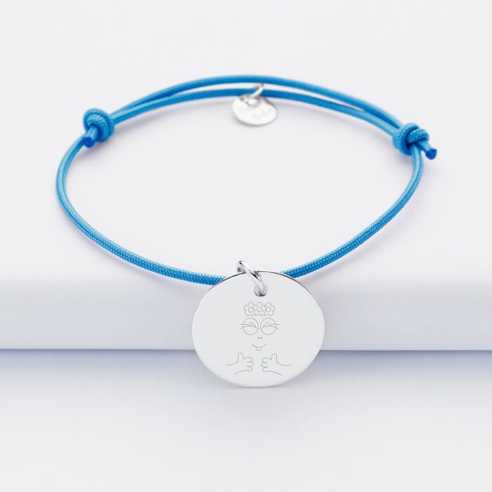 Bracelet personnalisé médaille gravée argent dormeuse 19mm - HappyBulle x Barbapapa - bouille mains