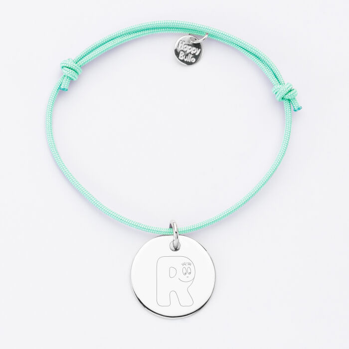 Bracelet personnalisé médaille gravée argent dormeuse 19mm - HappyBulle x Barbapapa - alphabet R