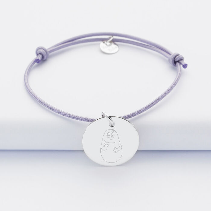Bracelet personnalisé médaille gravée argent dormeuse 19mm - HappyBulle x Barbapapa - personnage - illustration