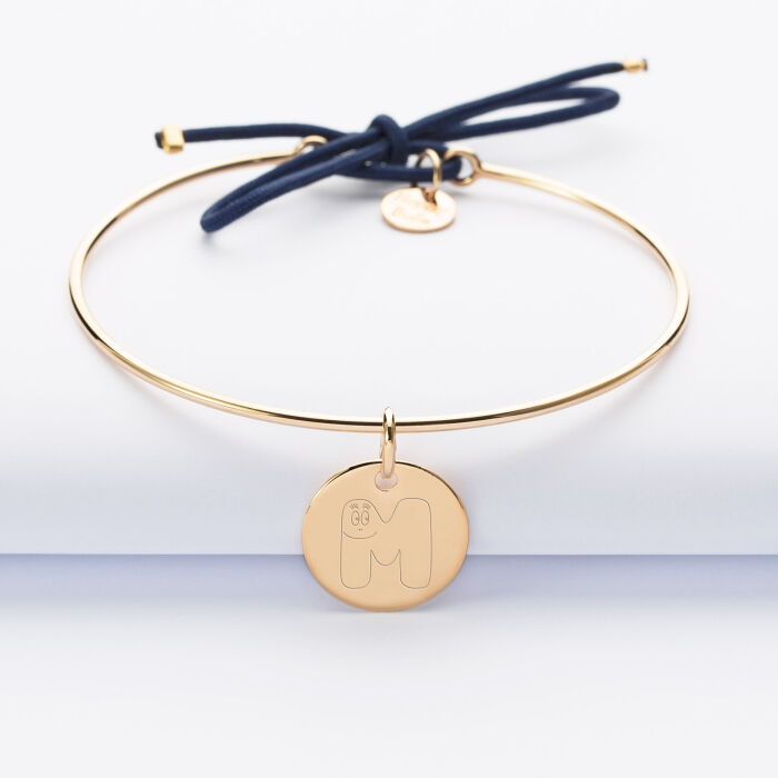 Bracelet personnalisé jonc plaqué or et cordon médaille gravée 15 mm - HappyBulle x Barbapapa - illustration M