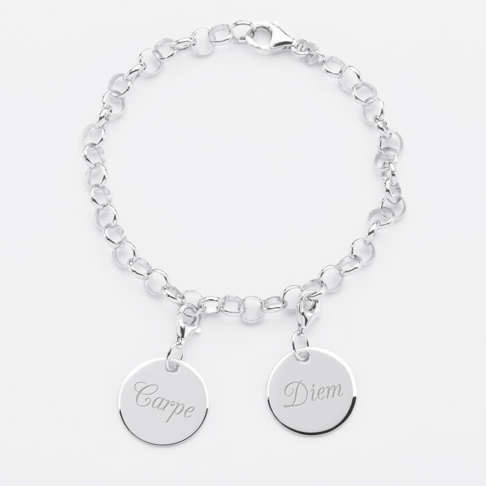 Bracelet personnalisé 2 charms gravés argent 17mm - texte