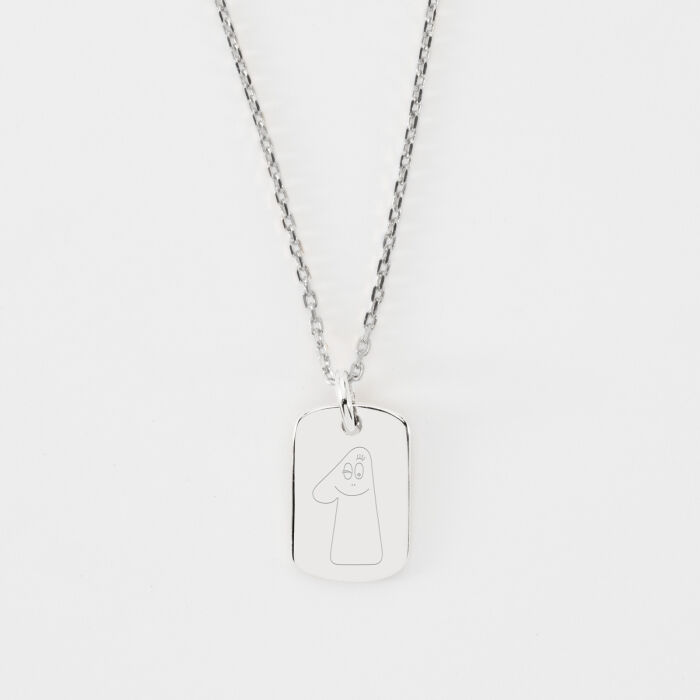 Pendentif enfant personnalisé médaille gravée argent rectangle 17x11 mm - Happybulle x Barbapapa - 1