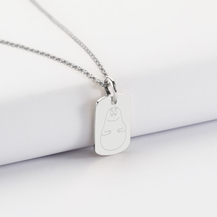 Pendentif enfant personnalisé médaille gravée argent rectangle 17x11 mm - Happybulle x Barbapapa - illustration