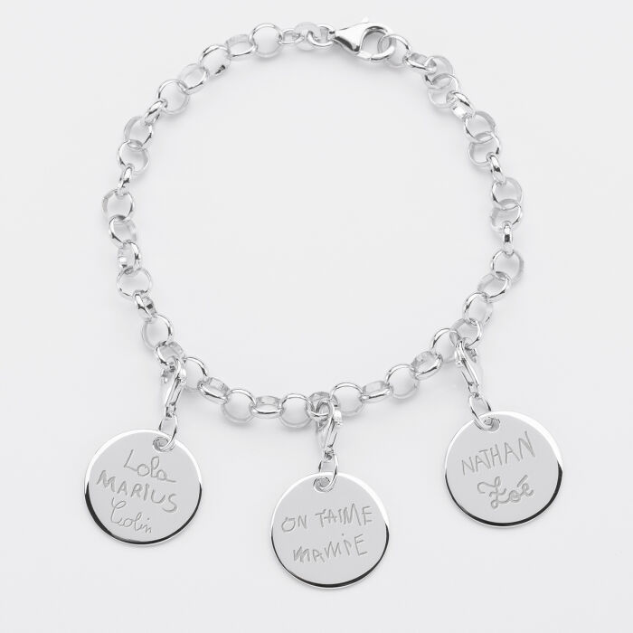 Bracelet personnalisé 3 charms gravés argent 17mm - écrits