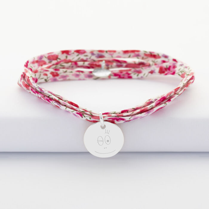 Bracelet 3 tours Liberty personnalisé médaille gravée argent 15 mm - HappyBulle x Barbapapa - bouille